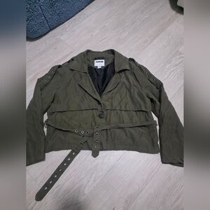Olive Green Cropped Trench Jacket - Noisy May - Size Medium